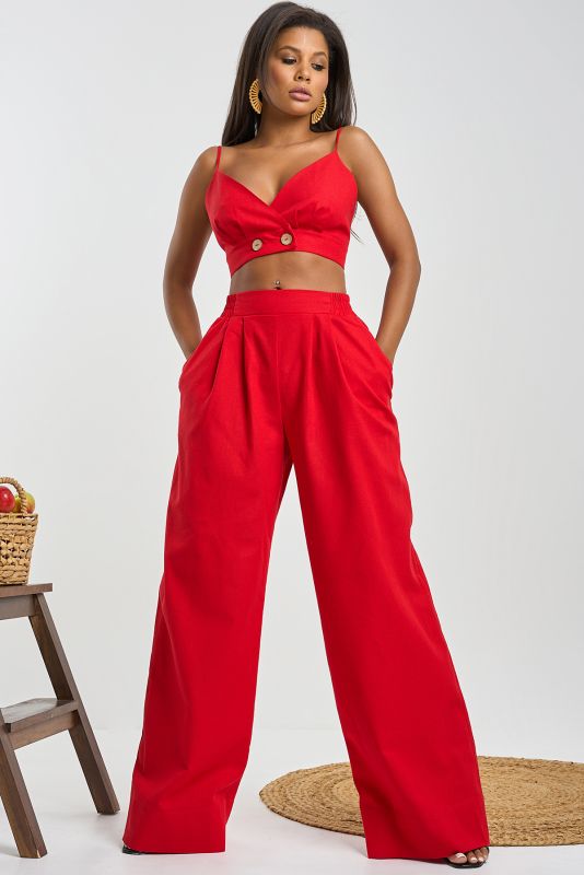 Red linen palazzo pants