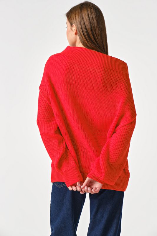 Long Sleeve Oversize Knitted Jumper in scarlet