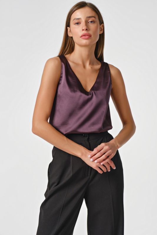 Grape satin basic top under jacket