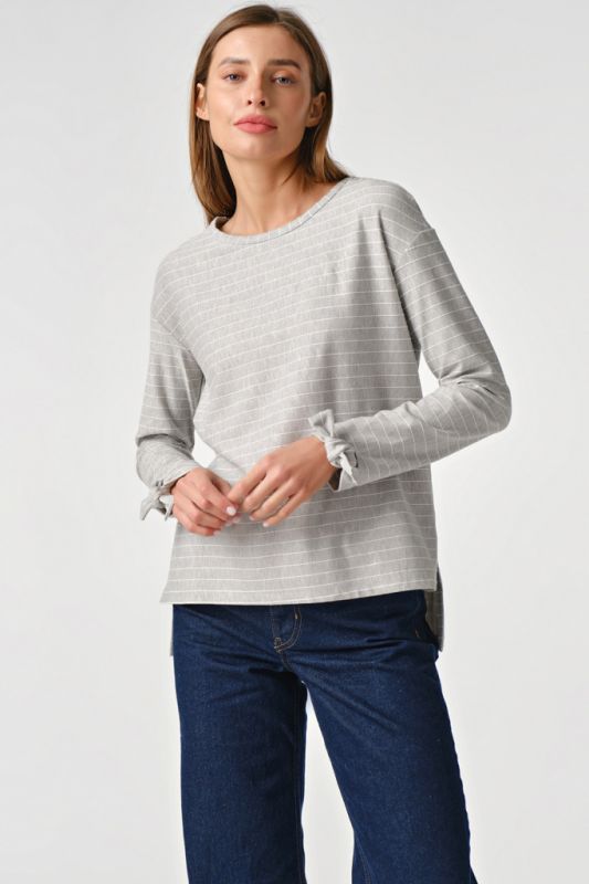 Light cotton striped sweater on gray