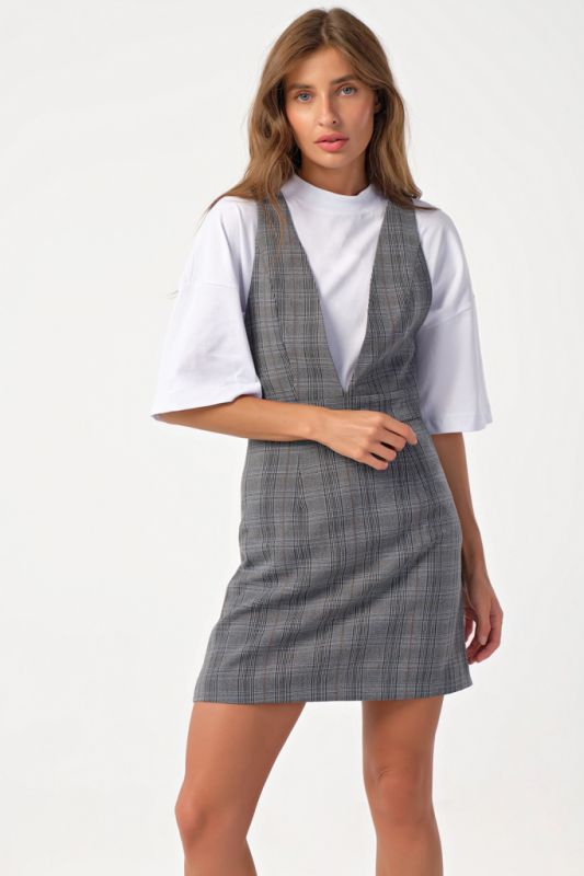 Office mini sundress in plaid gray