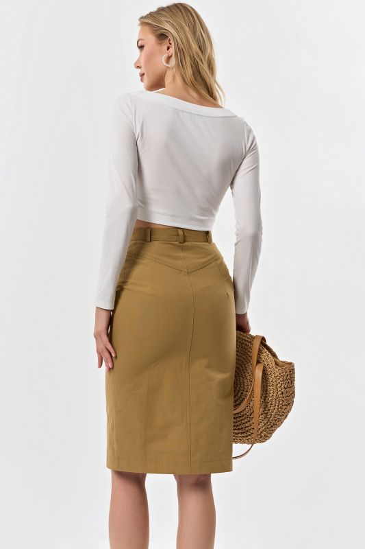 Beige denim straight silhouette skirt