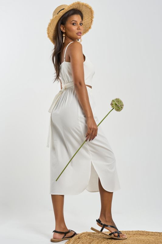 Cotton dress with cut-off waist white