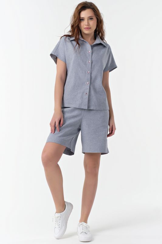 Summer suit with cotton shorts blue smoke