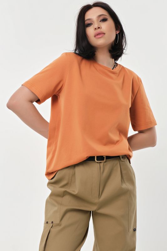 Spicy pumpkin cotton straight silhouette T-shirt