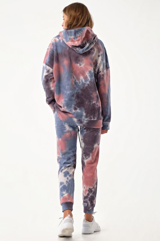 Sport suit with hooded tie-dye gray-blue