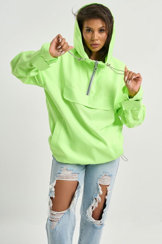 Lightweight hooded windbreaker in neon green