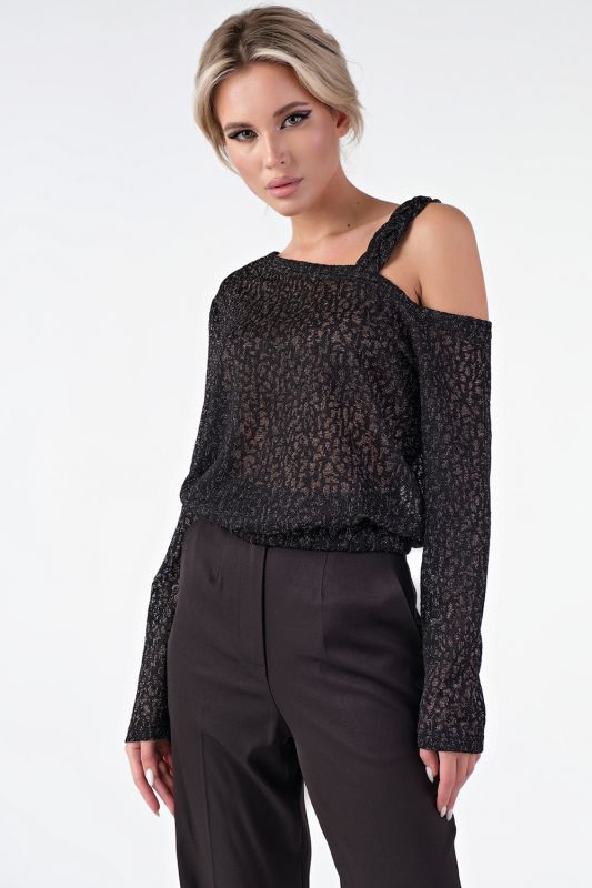 Black one-shoulder knitted dressy sweater