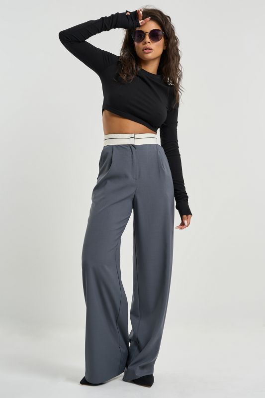 Pants with corsage belt made of gray suit fabric