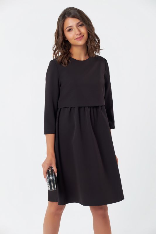 Black loose casual dress with gathers