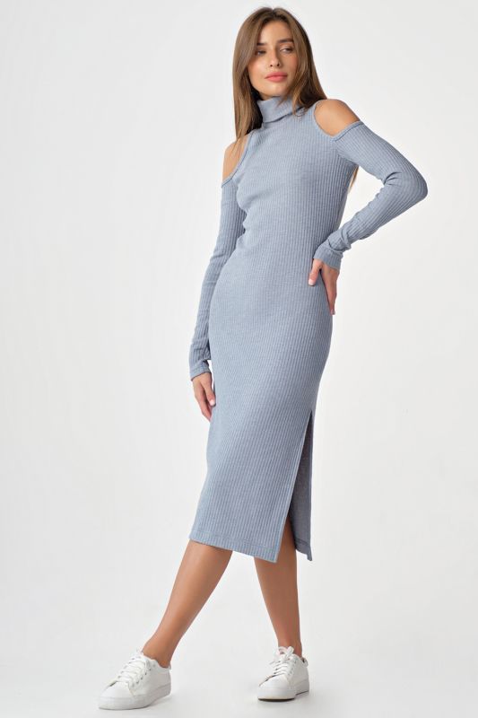 Noodle dress with open shoulders and sleeves gray-blue