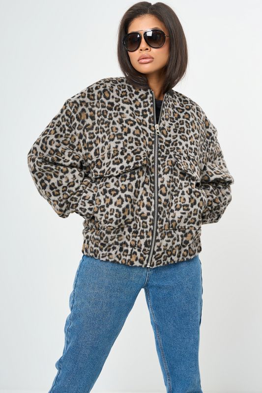 Leopard bomber made of wool overcoat with insulated lining