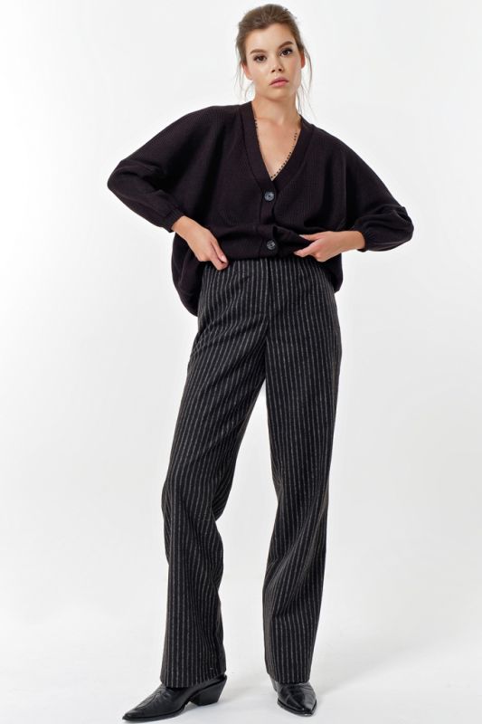 Straight pants made of dense suit fabric stripe on black