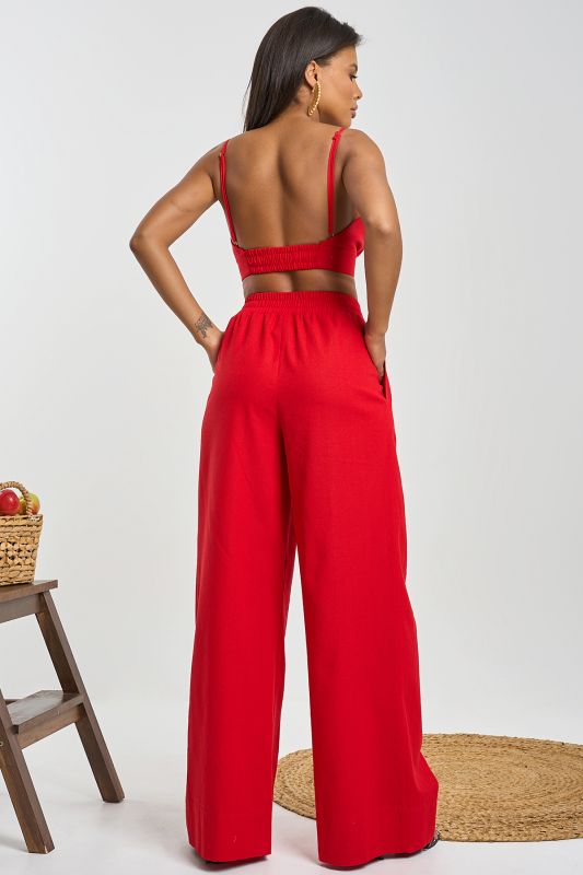 Red linen palazzo pants