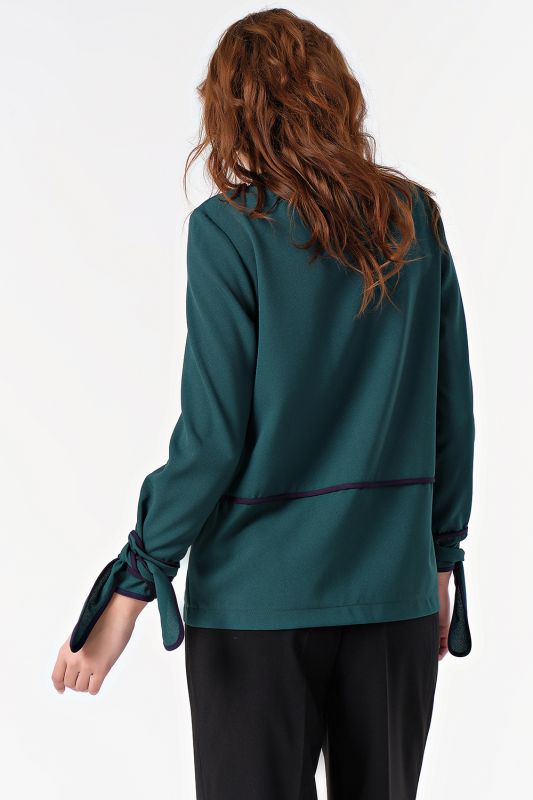 Long blouse with ties for office dark green