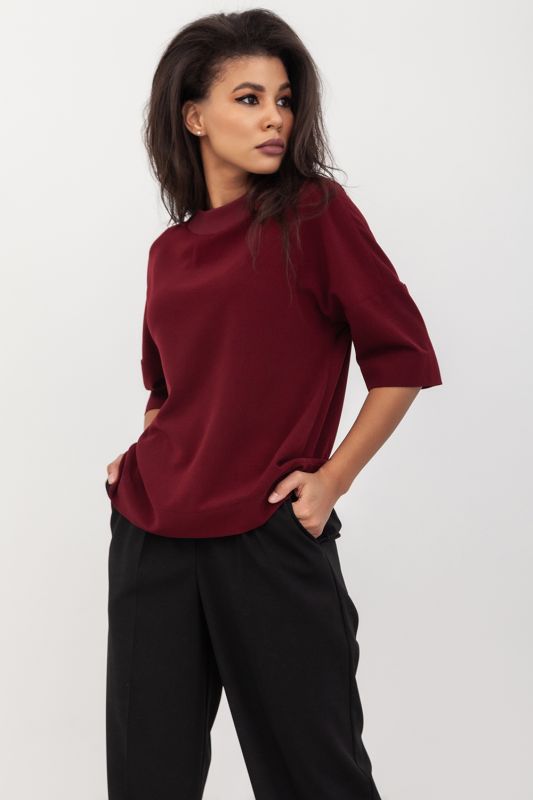 Short sleeve straight office blouse burgundy