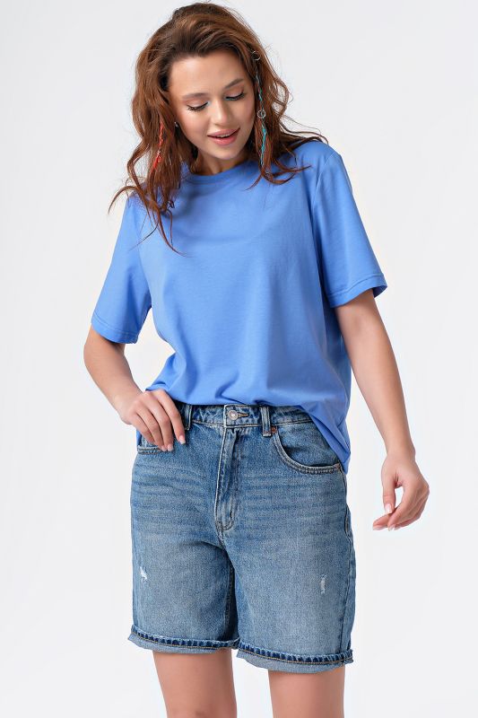 T-shirt basic knit cotton blue oversize T-shirt