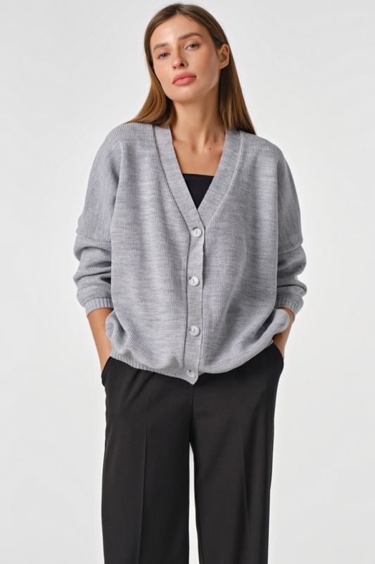 Light gray cotton buttoned knitted over-size sweater