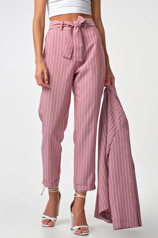 Summer pants with white striped lapels on pink