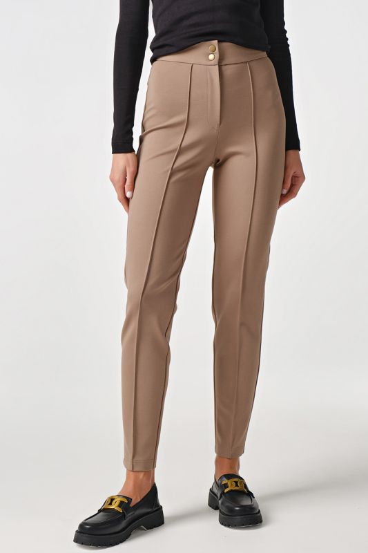 Beige stretch knit pants with high fit