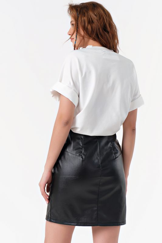 Black Straight Leather Mini Skirt