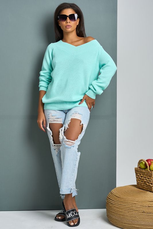 Soft turquoise cotton knitted sweater