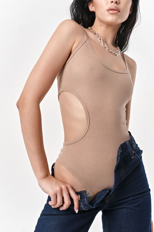 Shimmering beige jersey body with lurex knit fabric