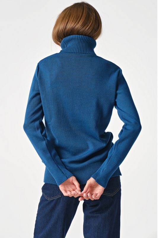 Long sleeve knitted turtleneck in sea wave wool