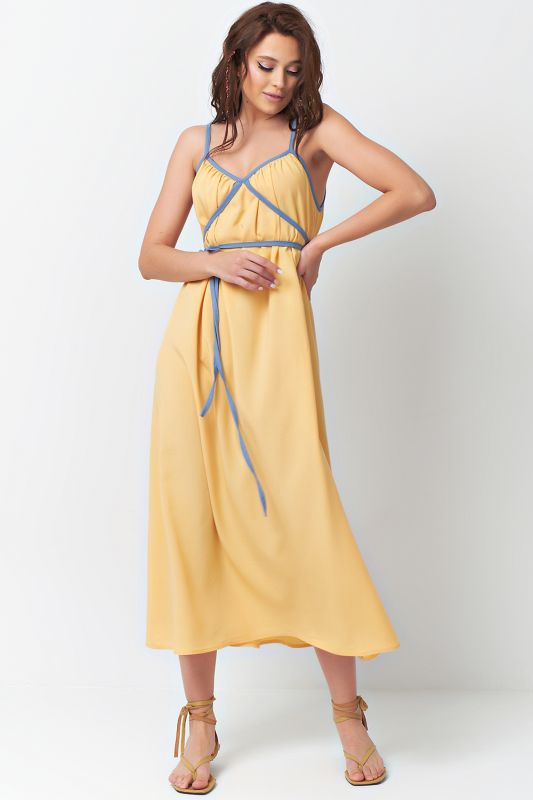 Summer dress with thin straps with ties yellow