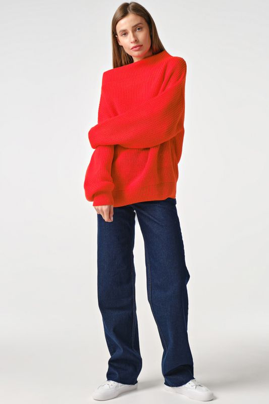 Long Sleeve Oversize Knitted Jumper in scarlet