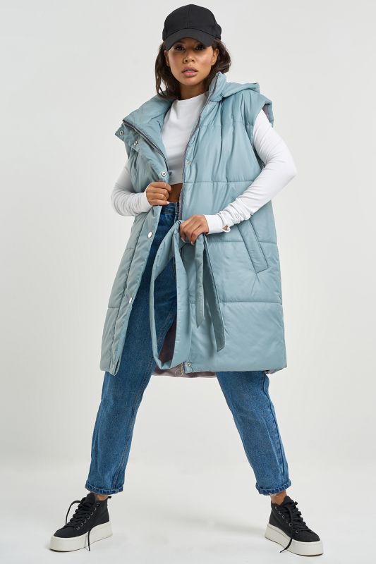 Warming vest with detachable hood gray-blue