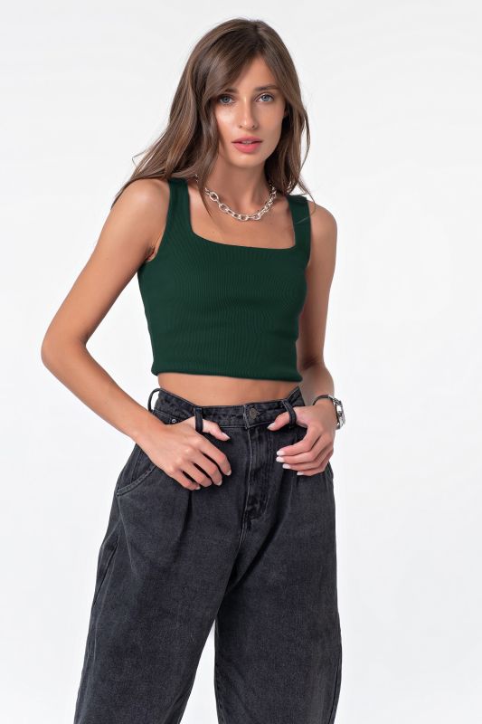 Dark green knitted cropped top with straps