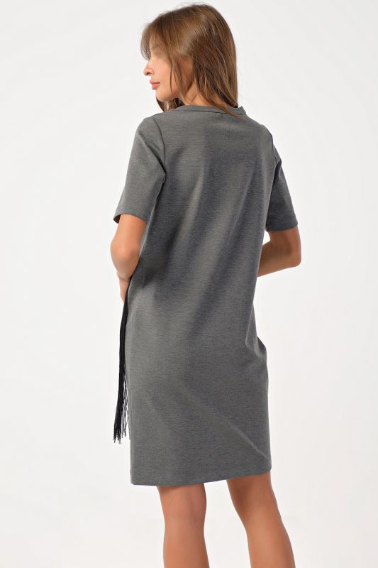 Short knitted dress with fringe gray melange