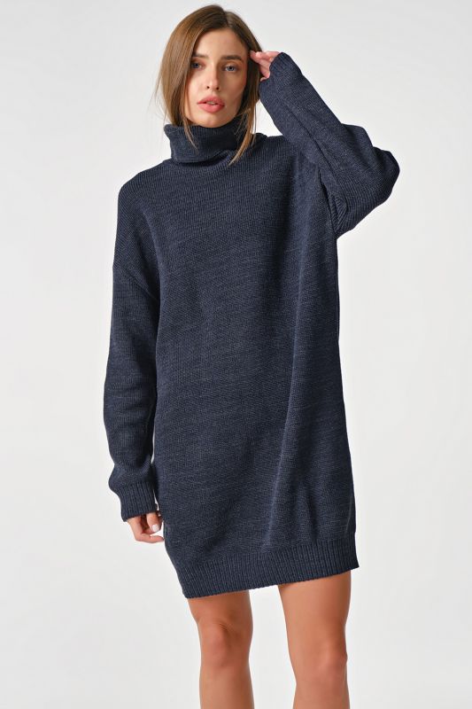 Warm knitted sweater dress short denim melange