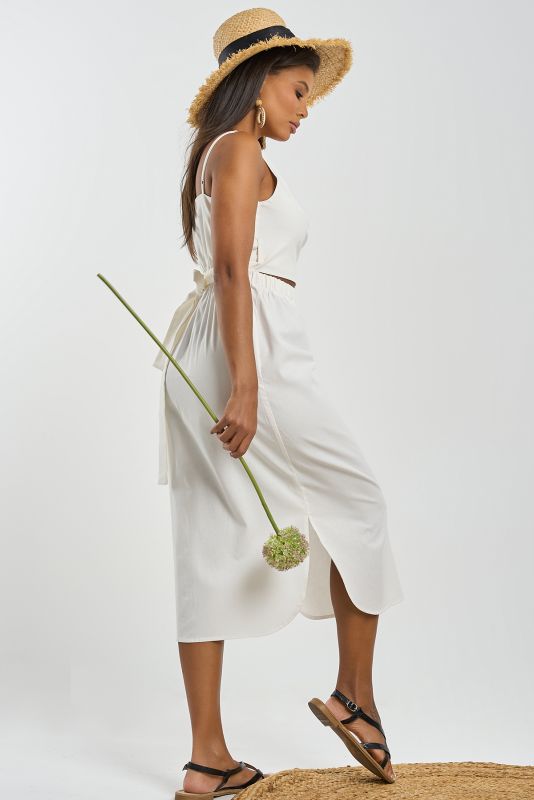 Cotton dress with cut-off waist white