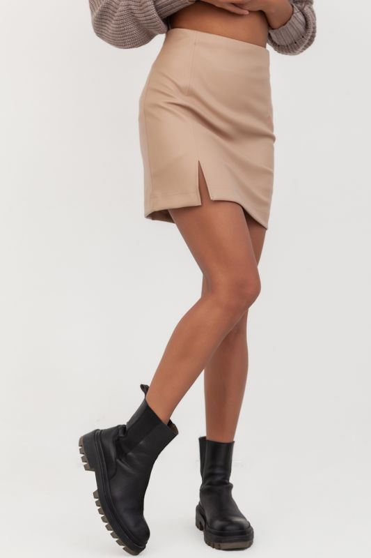 Beige leather mini skirt