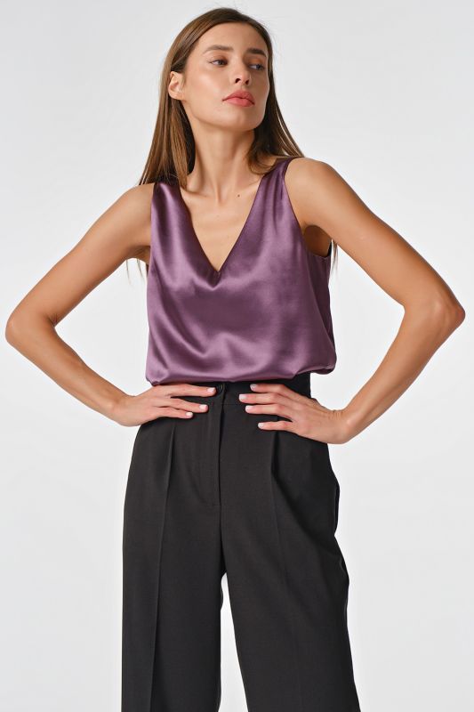 Blackberry satin basic top under jacket