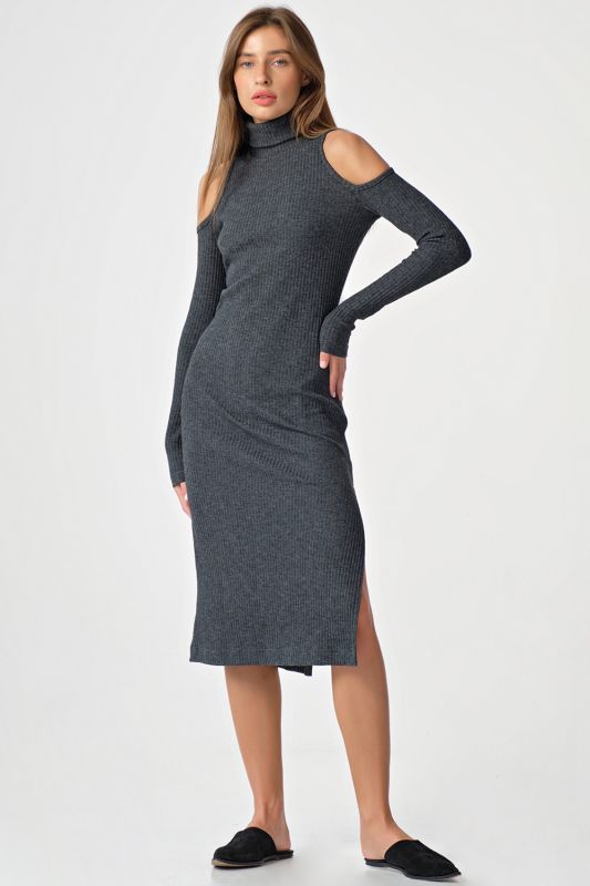 Noodle dress with open shoulders and sleeves dark gray