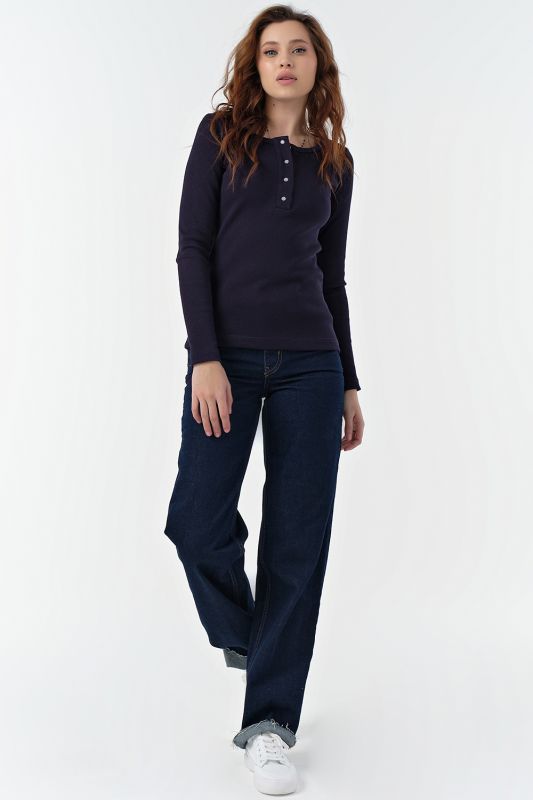 Cotton knitted longsleeve with buttons navy blue