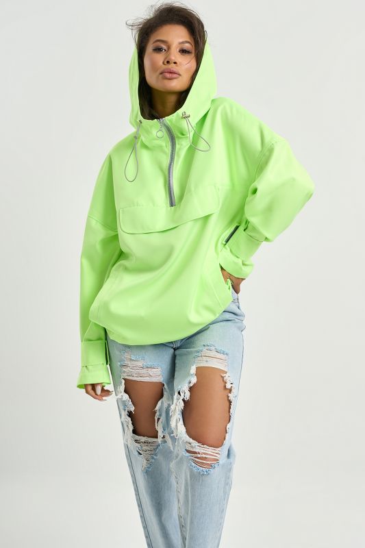 Lightweight hooded windbreaker in neon green