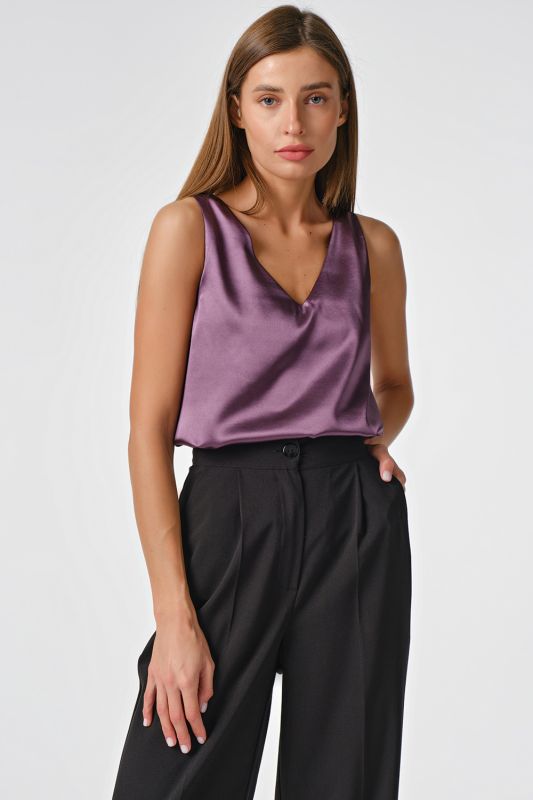 Blackberry satin basic top under jacket