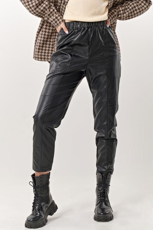 Black leather pants with elastic band