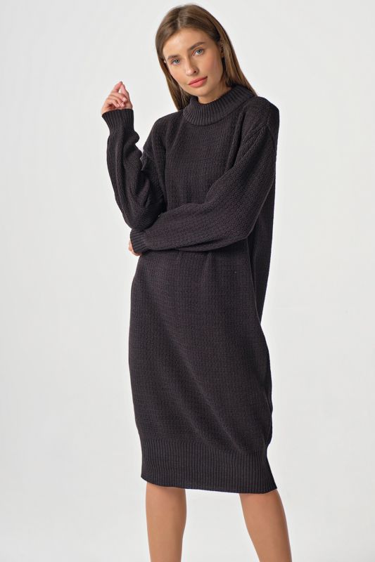 Black Melange Midi Oversize Sweater Dress