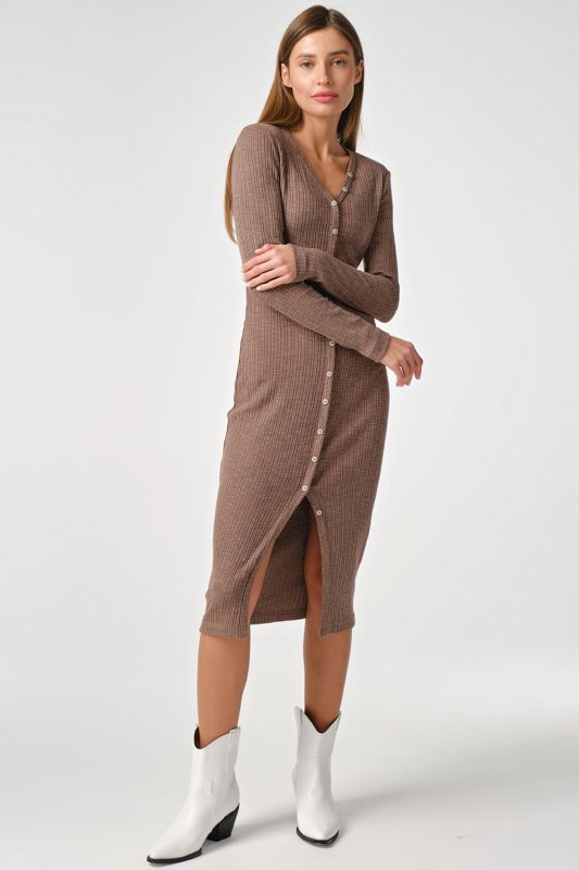 Cocoa buttoned knitted noodle dress