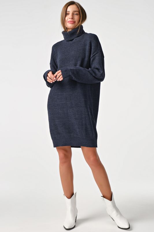 Warm knitted sweater dress short denim melange