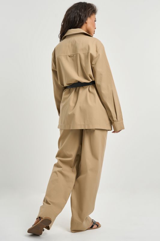 Casual trouser suit with cotton shirt beige