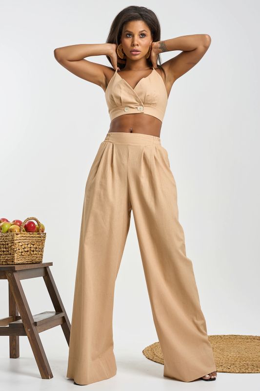 Beige linen palazzo pants