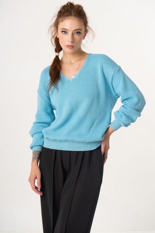 Free silhouette half wool knitted sweater blue