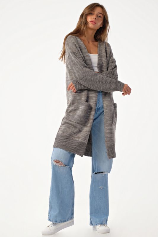 Oversize knit cardigan with pockets gray