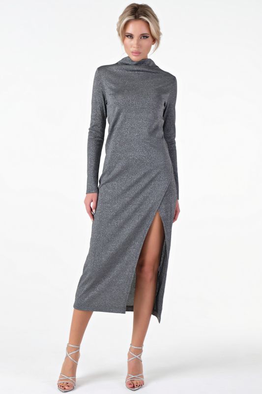 Dress knitted midi with slit on the leg dark silver